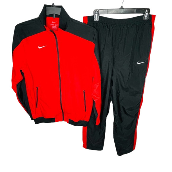 Nike Other - Nike Dri-Fit Mens Full Zip Track Jacket and Pants Set Red Black Size Lar…